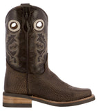 Kids Unisex Real Leather Western Boots Rustic Brown Square Toe Botas