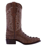 Mens #130 Brown Alligator Tail Print Leather Cowboy Boots - Round Toe