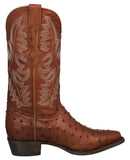 Mens #210 Cognac Cowboy Boots Ostrich Quill Print Leather - J Toe