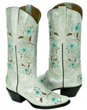 Womens Sofia Gray Green Leather Cowboy Boots - Square Toe