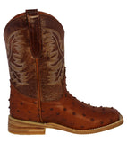Kids Toddler Cognac Ostrich Quill Print Cowboy Boots - Square Toe