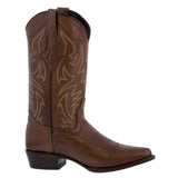 Mens Brown Cowboy Boots Western Wear Solid Leather J Toe