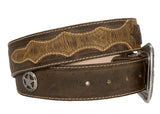 Brown Western Cowboy Leather Belt Ranger Concho - Silver Buckle