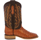 Mens Orange Cowboy Boots Ostrich Quill Print Leather - Square Toe
