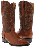 Mens Cognac Ostrich Skin Overlay Cowboy Boots - J Toe