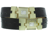 Mens Black Cowboy Dress Belt Ostrich Quill Print - Gold Links
