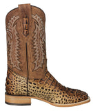 Mens #140N Rustic Sand Cowboy Boots Crocodile Hornback Print - Square Toe