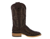 Mens Brown Cowboy Boots Sea Turtle Print Leather - Square Toe