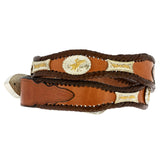 Cognac Western Cowboy Belt Concho Leather - Silver Buckle