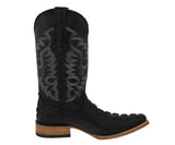 Mens Black Crocodile Tail Print Leather Cowboy Boots - 3X Toe