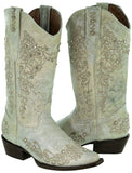 Womens Stella Off White Leather Western Boots - Snip Toe