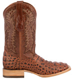 Mens #140N Cognac Cowboy Boots Crocodile Hornback Print - Square Toe