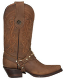Womens Jane Cognac Western Boots Leather Removable Strap - Snip Toe