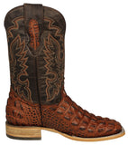 Mens Cognac Cowboy Boots Crocodile Back Print - Square Toe