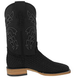 Mens Black Western Cowboy Boots Woven Leather - Square Toe