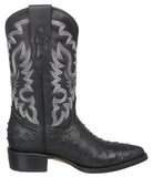 Mens #210 Black Cowboy Boots Ostrich Quill Print Leather - J Toe
