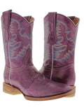 Womens MC560 Purple Stitched Leather Cowboy Boots Square Toe
