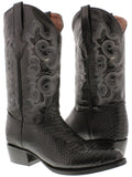 Mens Black Snake Python Print Leather Cowboy Boots Round Toe
