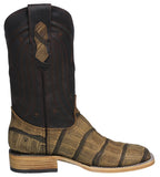 Mens #105N Honey Brown Cowboy Boots Alligator Big Belly Print - Square Toe