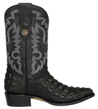 Mens Black Cowboy Boots Crocodile Back Print - J Toe