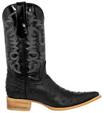Mens Black Ostrich Quill Print Leather Cowboy Boots - 3X Toe