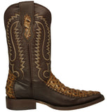 Mens Honey Brown Cowboy Boots Crocodile Back Print Overlay - Square Toe
