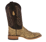 Mens Sand Cowboy Boots Pirarucu Fish Print Leather - Square Toe
