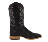 Mens Black Cowboy Boots Pirarucu Fish Print Leather - Square Toe