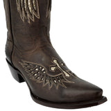 Womens Brown Cowboy Boots Cross & Wing Sequins - Snip Toe