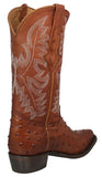 Mens #210 Cognac Cowboy Boots Ostrich Quill Print Leather - J Toe