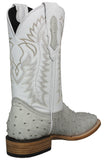 Mens #210N Off White Cowboy Boots Ostrich Quill Print Leather - Square Toe