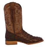 Mens #110N Brown Alligator Back Print Leather Cowboy Boots - Square Toe
