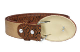 Cognac Western Cowboy Belt Anteater Print Leather - Rodeo Buckle