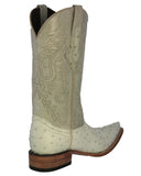 Mens Off White Ostrich Quill Print Leather Cowboy Boots - 3X Toe