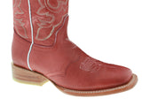Womens MC560 Red Stitched Leather Cowboy Boots Square Toe