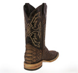 Mens #445 Brown Western Boots Snake Print Leather - Square Toe