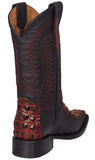 Mens Black Cherry Cowboy Boots Crocodile Back Print Overlay - Square Toe