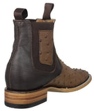 Mens #465 Light Brown Chelsea Boots Ostrich Print Leather - Square Toe