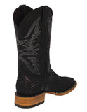 Mens #520 Black Western Cowboy Boots Woven Leather - Square Toe