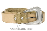 Sand Western Cowboy Belt Ostrich Leg Print Leather - Silver Buckle