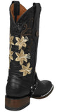 Womens Annie Black Western Boots Leather Boot Straps - Square Toe