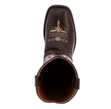 Kids FLWR Dark Brown Western Cowboy Boots Floral Leather - Square Toe