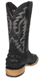 Mens Black Cowboy Boots Crocodile Back Print - Square Toe
