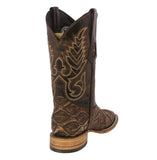 Mens Brown Cowboy Boots Pirarucu Fish Print Leather - Square Toe