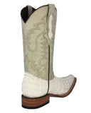 Mens White Alligator Tail Print Leather Cowboy Boots - 3X Toe