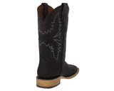 Mens Black Cowboy Boots Stingray Diamond Stone Print - Square Toe