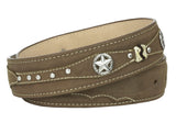 Light Brown Western Cowboy Leather Belt Ranger Concho - Silver Buckle