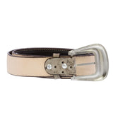Dark Brown Western Cowboy Belt Ostrich Print Leather - Silver Buckle