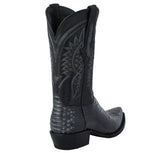 Mens Black Gray Snake Print Leather Cowboy Boots - Snip Toe