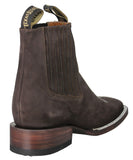 Mens #RGL4 Dark Brown Chelsea Ankle Boots Nubuck Leather - Square Toe